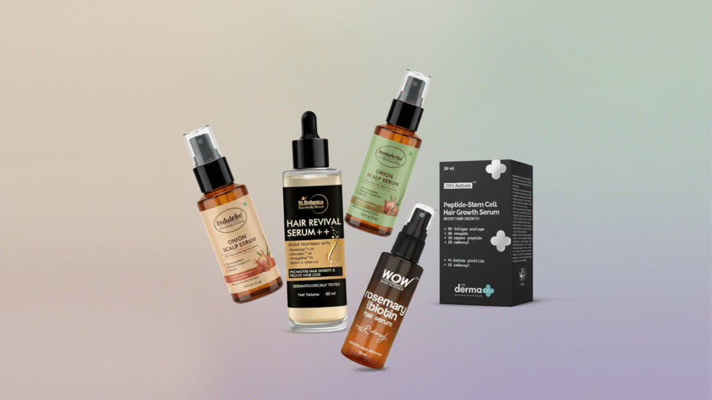 best hair growth serums in India, hair serum, herbal hair serum, onion hair serum, peptide hair serum, hair fall control serum, postpartum hair fall serum